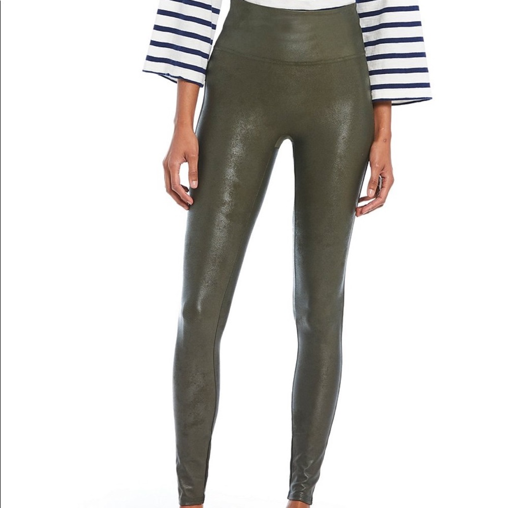 Spanx green faux leather leggings